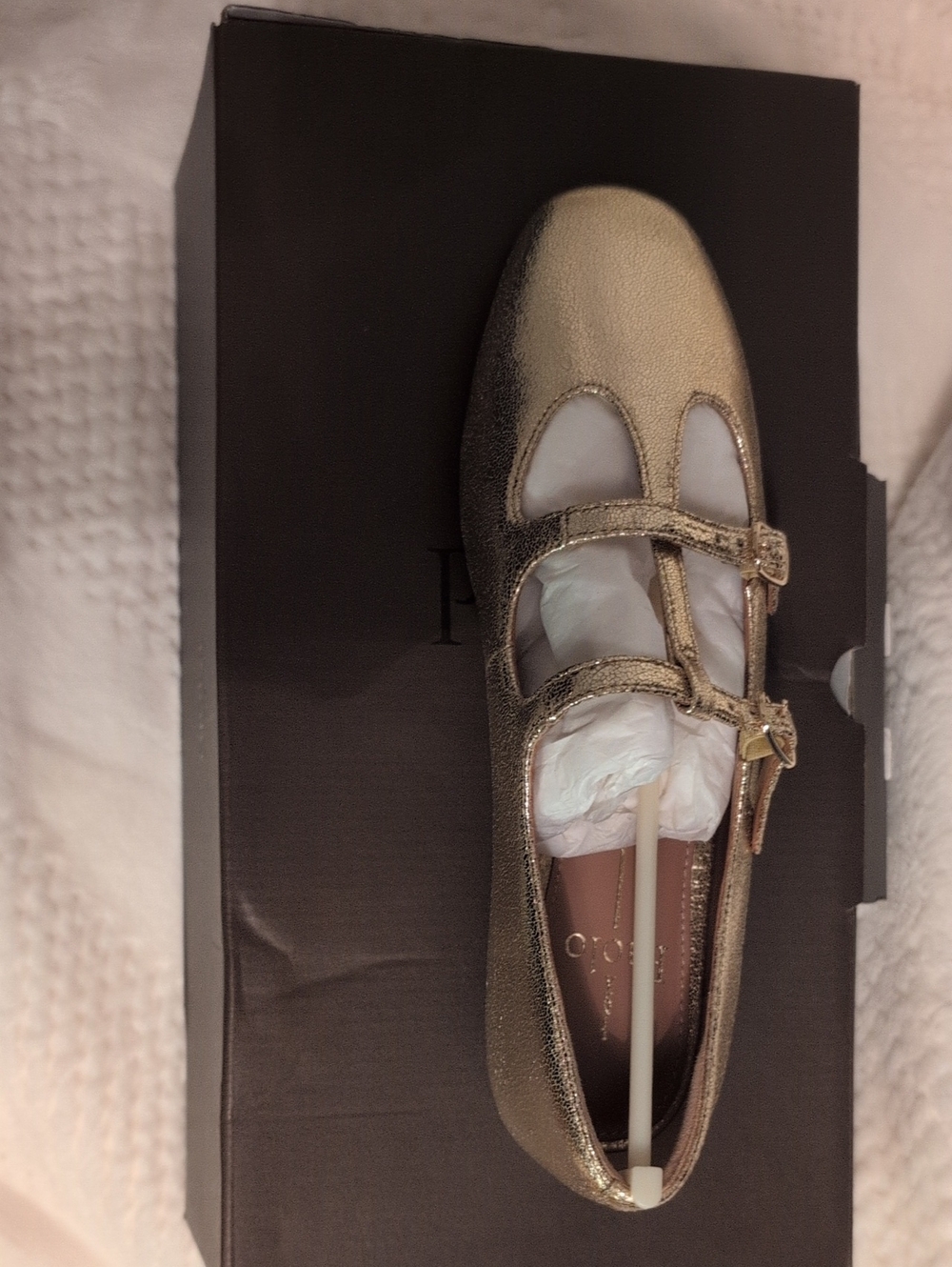 Paolo Gold Crinkle Metallic Mary Jane Flat